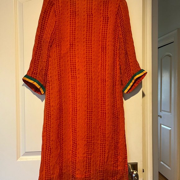 Vibrant Orange Tunic with Patterned Trim - Picture 5 of 5